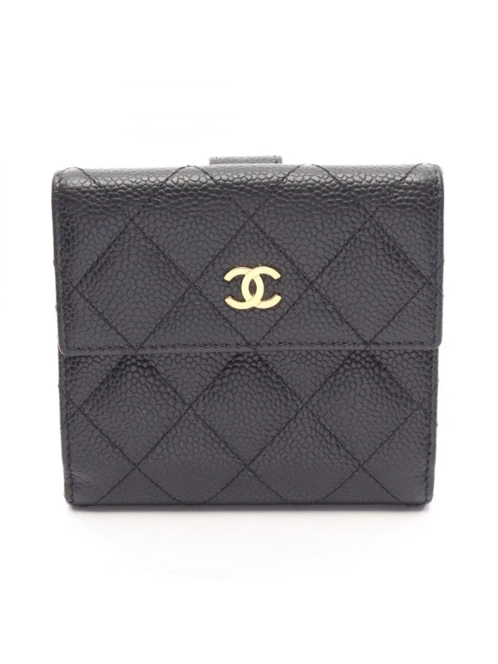 Chanel Snap Wallet Quilted Black Caviar Leather